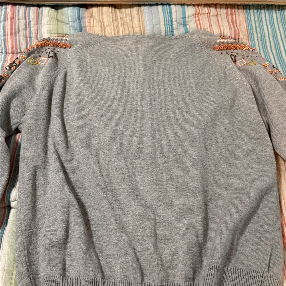 Sundance Embellished Light Gray Cardigan with Multicolor Beading - Picture 6 of 7